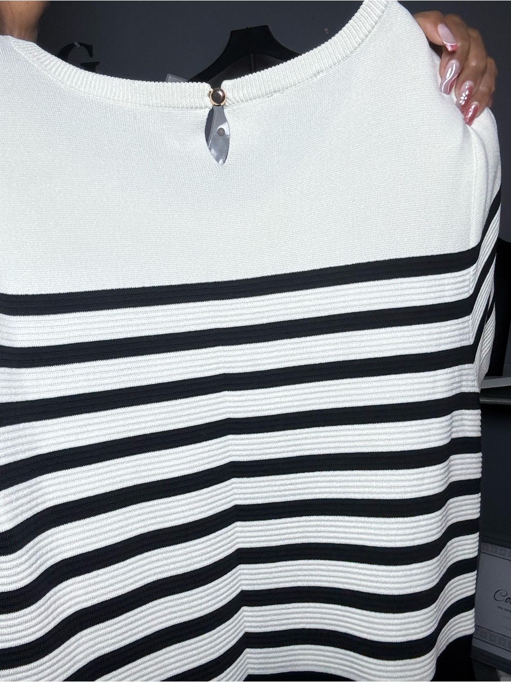 Talbots Black and White Striped Fit-and-Flare Dress - Picture 5 of 6